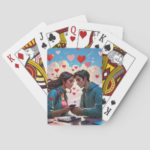 Een stel verliefden met vliegende harten- Speelkaa Pokerkaarten
