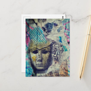 Een stenen dame gezicht Abstracte Mixed Media Coll Briefkaart