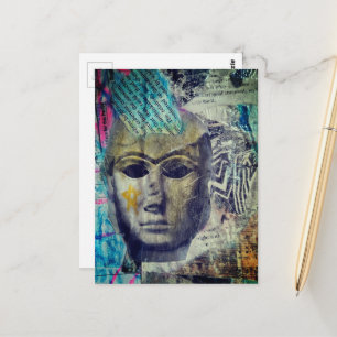 Een stenen dame gezicht Abstracte Mixed Media Coll Briefkaart