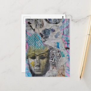Een stenen gezicht Abstracte Mixed Media Collage Briefkaart