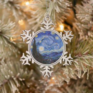 Een Sterrennacht: Saint Remy van Vincent van Gogh Tin Sneeuwvlok Ornament