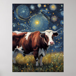 Een stier in de Sterrennacht Poster