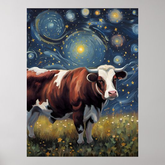 Een stier in de Sterrennacht Poster (Voorkant)