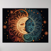 Een  stijl Psychedelic Sun en Moon Ai Art Poster (Voorkant)