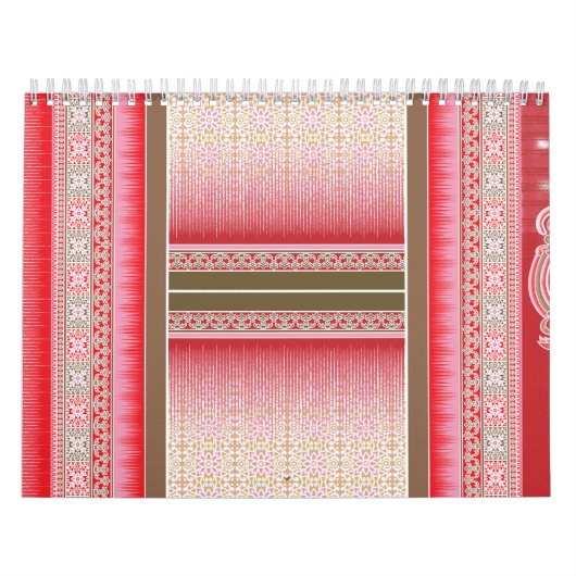 Een stijlvol tapijt in rood en roze, versierd met  kalender (Hoes)