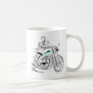 Een stijlvolle motorfiets met retro-look. koffiemok