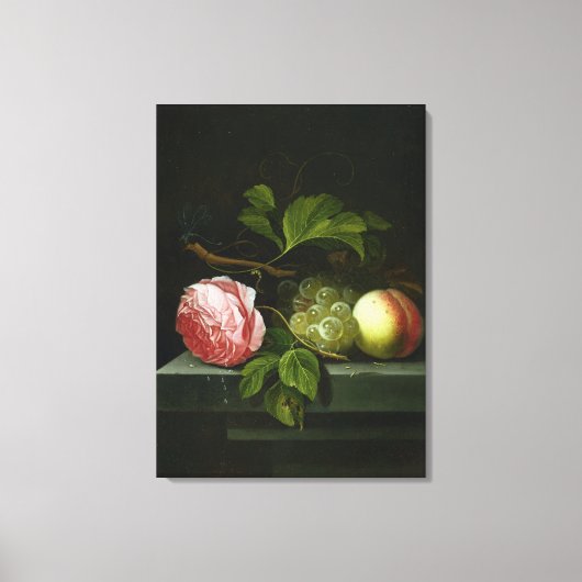 Een stilstaand leven met een Roos, druiven en stra Canvas Afdruk (Voorkant)