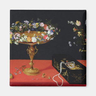 Een stilstaand leven op een Tazza met bloemen Magneet