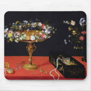 Een stilstaand leven op een Tazza met bloemen Muismat