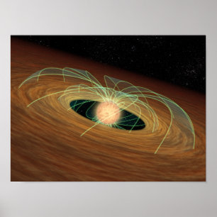 Een stoffige planetvorming schijf in een baan om d poster