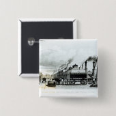 Een stoomengine-fabricage en ijzerwerken vierkante button 5,1 cm (Voorkant /achterkant)