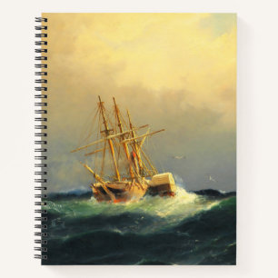 Een stoomschip in een storm in de Atlantische Ocea Notitieboek