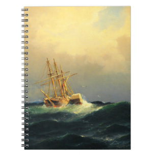 Een stoomschip in een storm in de Atlantische Ocea Notitieboek