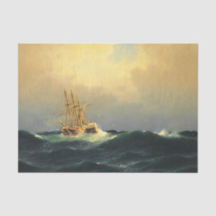 Een stoomschip in een storm in de Atlantische Ocea Tissuepapier