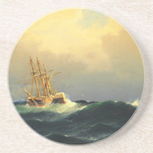 Een stoomschip in een storm in de Atlantische Ocea Zandsteen Onderzetter