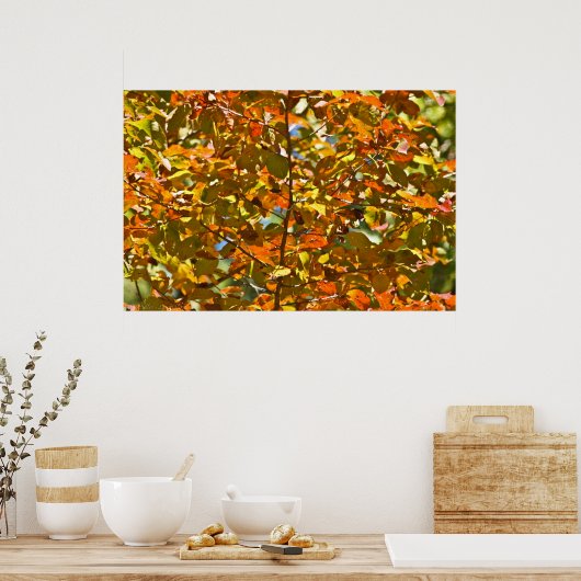 Een stortvloed van gouden en Oranje herfstbladeren Poster (Keuken)