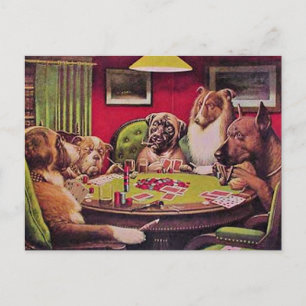 Een stoute bluf, honden die poker spelen, briefkaart