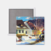 Een straat in een dorp in Quebec - Clarence Gagnon Magneet (Voorkant / Achterkant)