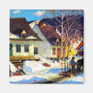 Een straat in een dorp in Quebec - Clarence Gagnon Magneet