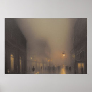 Een straat in Parijs voor de winterneuslantaarns Poster
