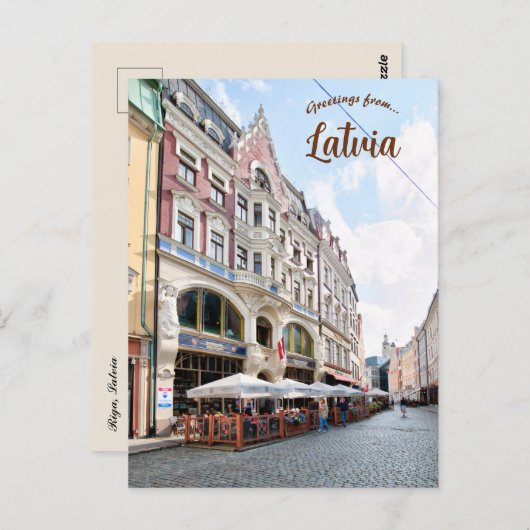 Een straat in Riga, Briefkaart van Letland (Voorkant / Achterkant)