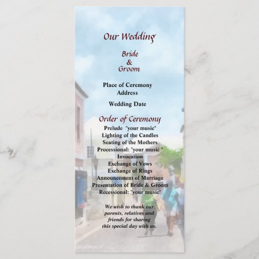 Een straat in St George Bermuda Wedding Program Programma (Voorkant)