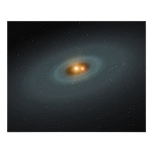 Een strak paar sterren en een omringende schijf foto afdruk