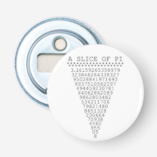Een stukje pi-cijfers button flesopener (Voorkant)