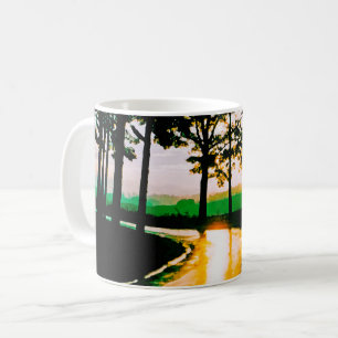 EEN SUNNY FORESTED ROAD WATERVERF KARAKTER KOFFIEMOK