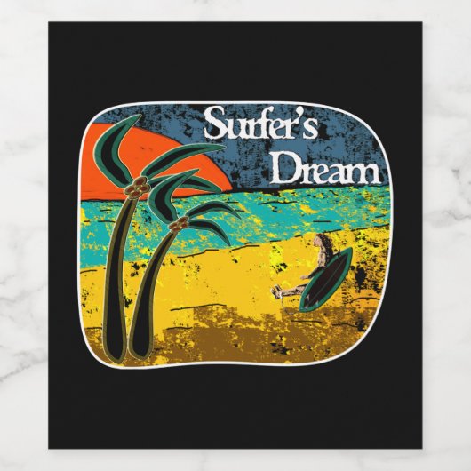 Een surferdroom wijn etiket (Enkel label)
