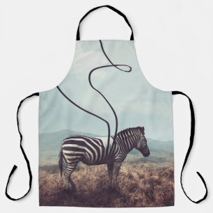 Een surrealistisch afbeelding van een zebra en twe schort