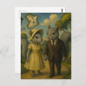 Een surrealistisch grijs eekhoornpaar briefkaart (Voorkant / Achterkant)