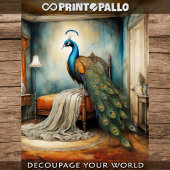 Een surrealistisch schilderij van een pauw in een tissuepapier