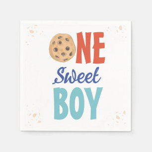 Een Sweet Boy Chocolate Chip Cookie Eerste Verjaar Servet
