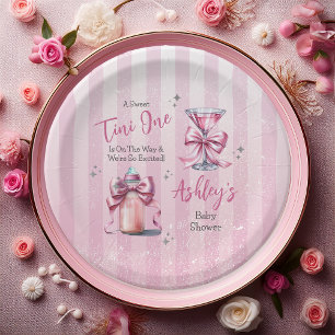 Een Sweet Tini One Pink Coquette Girl Baby shower Papieren Bordje