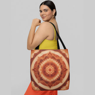 Een symmetrisch mandala ontwerp ingewikkeld patroo draagtas