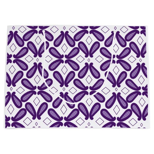 Een symmetrisch patroon met witte en paarse m groot cadeauzakje (Voorkant)