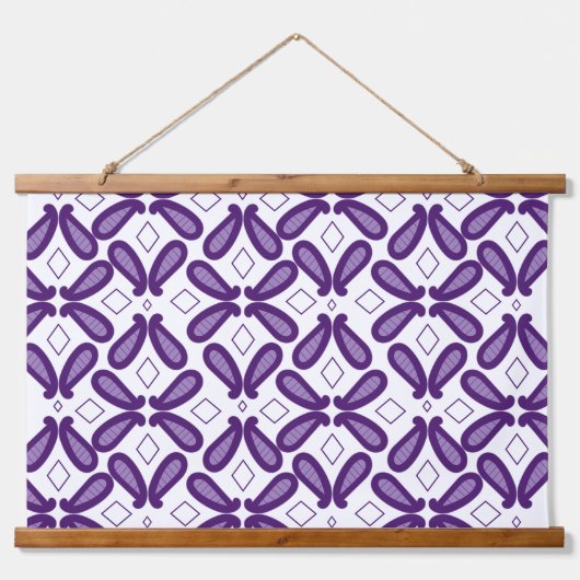 Een symmetrisch patroon met witte en paarse m hangend wandkleed (Voorkant)
