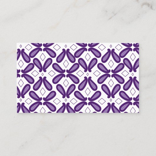 Een symmetrisch patroon met witte en paarse m visitekaartje (Achterkant)