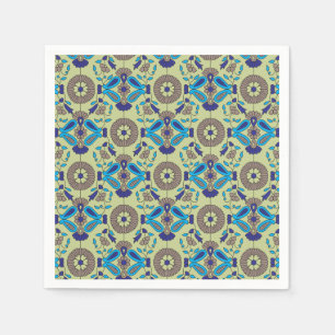Een symmetrisch textielontwerp met blauw en of servet