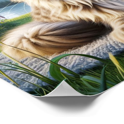 Een Tabby Cat rustend in een rustig landschap Poster (Hoek)