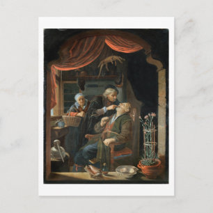 Een tandarts die de tand van een oud Man (olie of Briefkaart