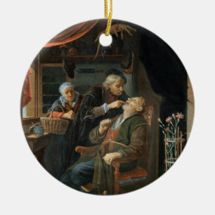 Een tandarts die de tand van een oud Man (olie of Keramisch Ornament