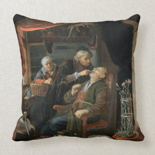 Een tandarts die de tand van een oud Man (olie of Kussen