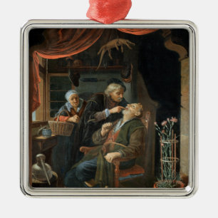Een tandarts die de tand van een oud Man (olie of Metalen Ornament