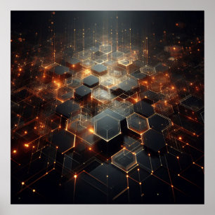 Een technisch afbeelding met hexagonale vormen poster