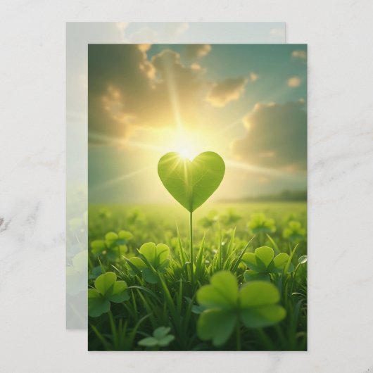 Een teder klaverblad hart onder de avondhemel feestdagenkaart (Voorkant / Achterkant)