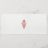 Een tekening van een rode bloem en bladeren op een menu (Achterkant)