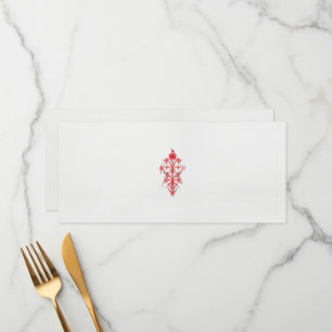 Een tekening van een rode bloem en bladeren op een menu