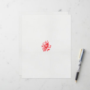 Een tekening van een rode bloem op een witte achte